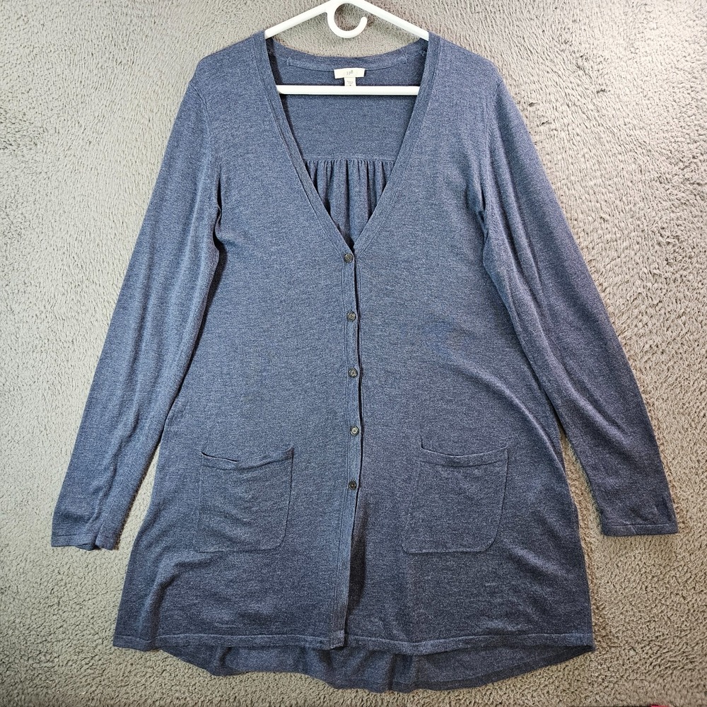 J Jill Long Cardigan Women Medium Button Up Long Sleeve Soft Stretch Pocket Blue